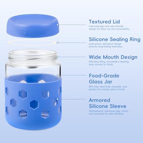 Gemice 6-Pack 16 oz Glass Overnight Oats Containers