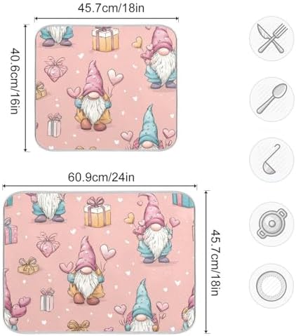 OTVEE Gnome Love Art Dish Drying Mat for Kitchen Counter Absorbent