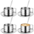 4 Pcs 6.8oz Stainless Steel Espresso Cup Set Coffee Mug with Saucer &