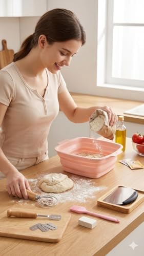 Silicone Banneton Bread Proofing Basket Set, Sourdough Starter Kit