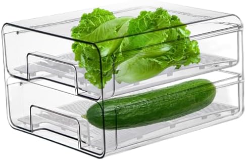 Fridge Drawer 2 Layer Refrigerator Organizer Bins Pull-Out Transparent