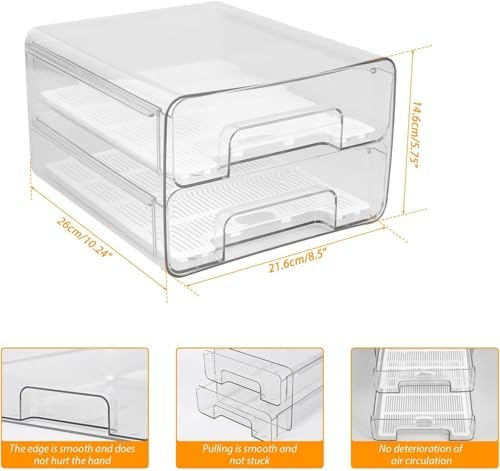 2 Pack Fridge Drawers with Lids, Stackable Pull-Out Food Bins with Lid