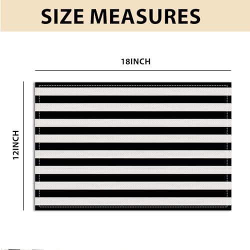 Black and White Striped Placemats Set of 4, Kitchen Table placemats