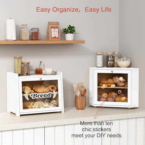 White Corner Bread Box for Kitchen Countertop, Double Layer Large Breadbox