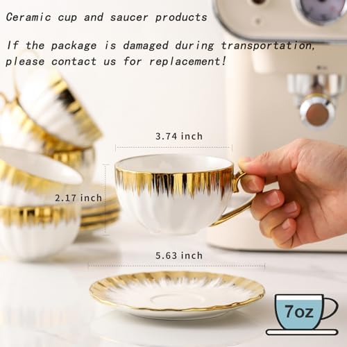 LETAOTAO Cappuccino Cups with Saucers, 7 oz Porcelain Double Espresso