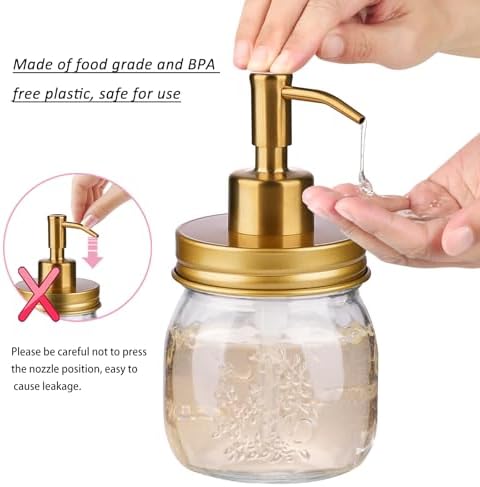 Amolliar Mason Jar Liquid Soap Dispenser Pump, Lotion Soap Pump Gold