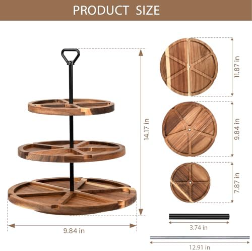 Elegant Charcuterie Boards Three Tiered Acacia Cheese Board and Cupcake Stand with 360° Easy-to-Spin Trays, Perfect for Gatherings, Housewarming Gifts, Celebrations, and Daily Usage. (30x25x20 cm)