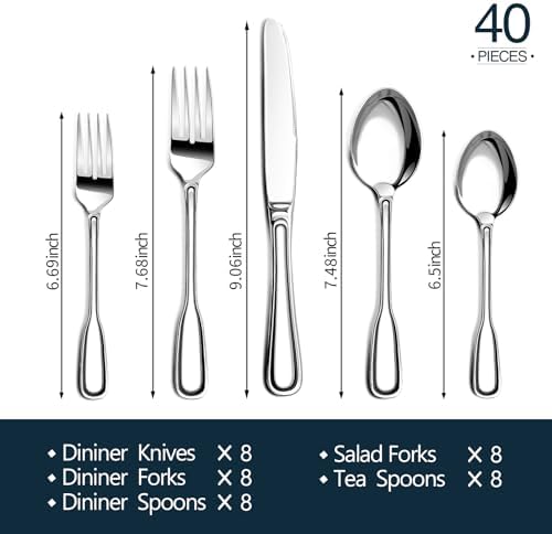 Silverware Set for 8, 40 Piece Utensils Stainless Steel Flatware Set