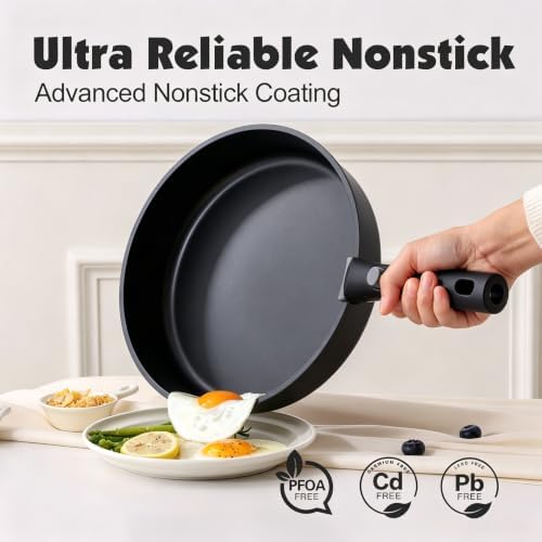 SENSARTE 17 Piece Nonstick Detachable Handle Pots and Pans Set Black