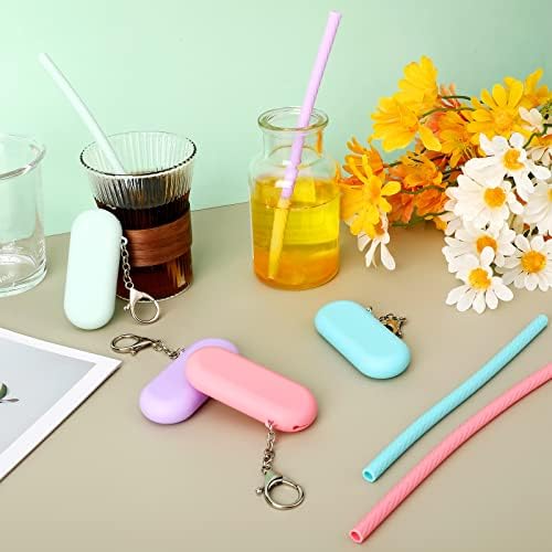 Prasacco 4 Sets Silicone Reusable Straws with Case - Foldable
