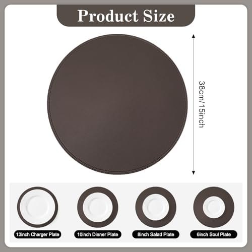 15" Faux Leather Round Placemats Set of 4, Vinyl Heat Resistant Place