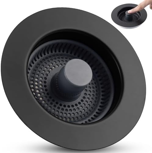 Universal 3-in-1 Kitchen Sink Drain Strainer Stopper, Matte Black