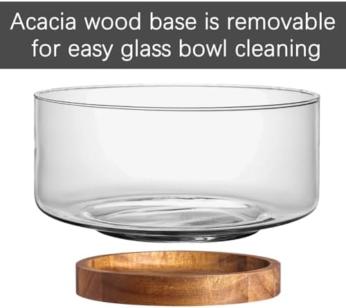 LiTY Glass Salad Bowl Set, 9′′ Medium Salad Servers with Acacia Wood