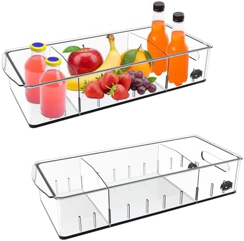 2 Pack Fridge Organizer Bins with Wheels, Refrigerator Organizers and