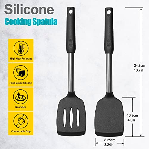 2 Pack Spatulas, Solid & Slotted Silicone Spatula Set, Stainless Steel