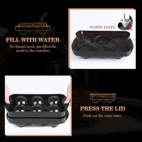 Whiskey Ice Cube Mold, Round Ice Ball Maker Set with Lid & Bin