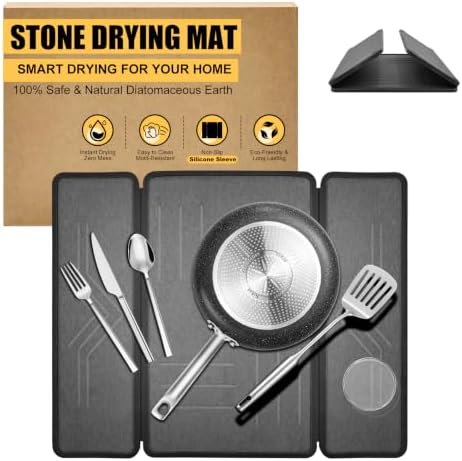 Stone Dish Drying Mat with Silicone Sleeve 19.7" x 15.7", Tri-Fold