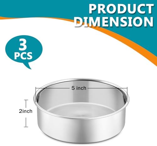 P&P CHEF 5 Inch Round Cake Pan Set of 3, Stainless Steel Baking Cake