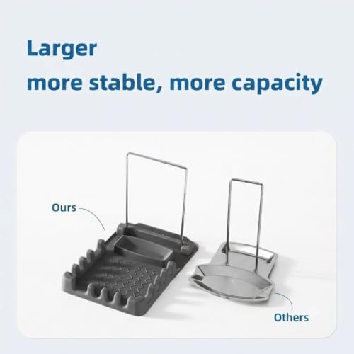 Silicone Utensil Rest with Foldable Stainless Steel Lid Holder