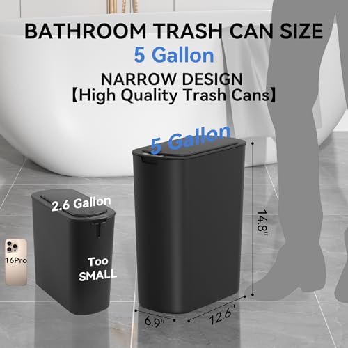 FRESHLIX 5 Gallon Automatic Bathroom Trash Can, Black