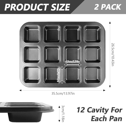 2 Pack Mini Brownie Pan with Dividers, Brownie Bite Pan, 12 Cavity
