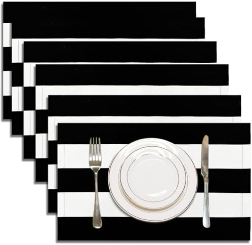 Letjolt Black and White Striped Placemats Set of 6