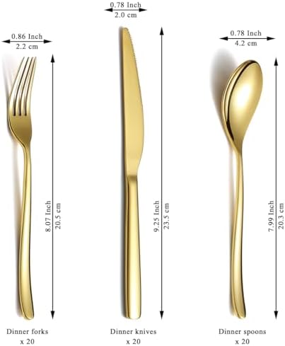 Berglander Gold Wedding Silverware Set 60pcs Service for 20, Titanium