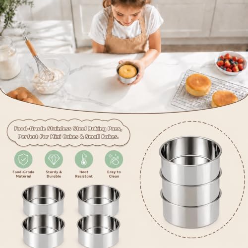 4 Inch Stainless Steel Cake Pans, 4 Pack Round Cake Baking Pans