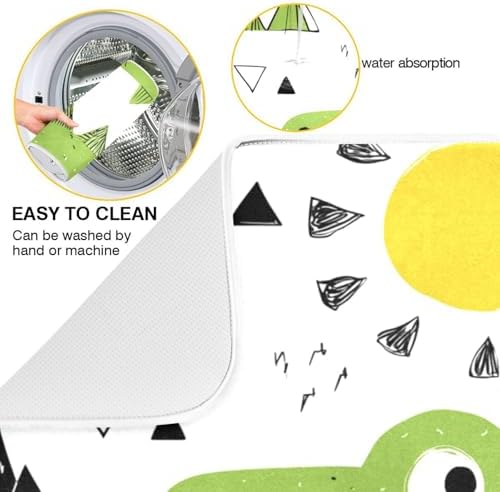 OTVEE Dinosaur Art Dish Drying Mat for Kitchen Counter Absorbent Heat