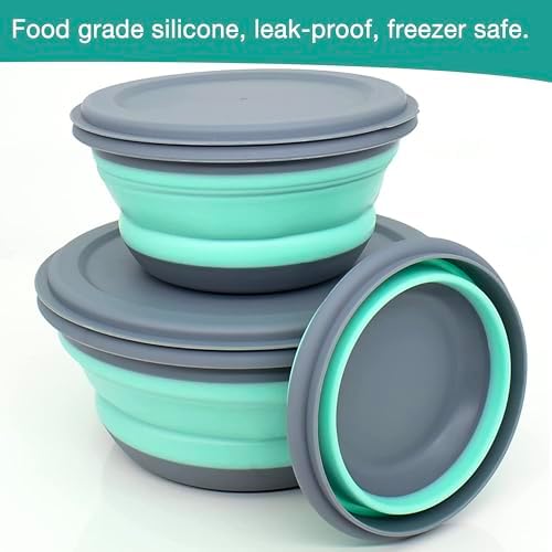 Camping Bowls, 3PCS Collapsible Bowls with Cutlery and Reusable
