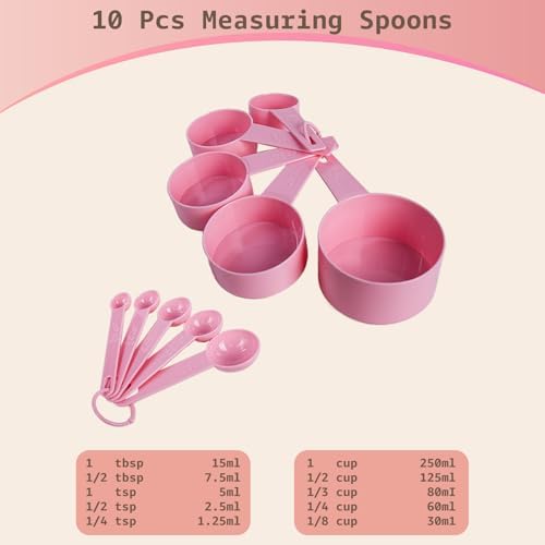 Inmorven 10pcs Measuring Cups and Spoons Set, BPA-Free Plastic Kitchen