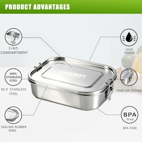 Stainless Steel Bento Box for Adults, 47oz (1400ml) Large