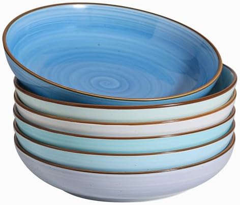 Y YHY 8.5'' Pasta Bowls Set of 6, 30 oz Ceramic Shallow Salad Bowls
