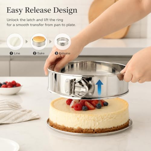 9 Inch Stainless Steel Springform Pan, Include Parchment Paper Liners