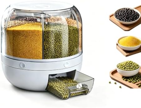 Rotating Grain Storage Bin 6 Grids Rice Container One-Click Output