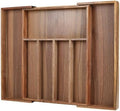 Acacia Wood Silverware Organizer, 7-Compartment Expandable Drawer Tray