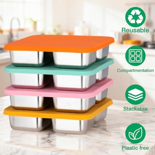 4 Pack Stainless Steel Snack Containers with Lids, Lunchable 4