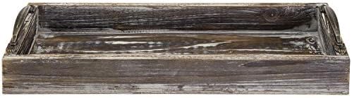 MyGift 16 Inch Rustic Torched Solid Wood Butler Tray with Decorative