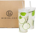 Birchland All Glass Iced Coffee Cup with Lid and Straw, Ribbed Glass