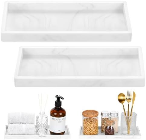 Luxspire 2 Pack Silicone Bathroom Tray, 11.8", Marble White