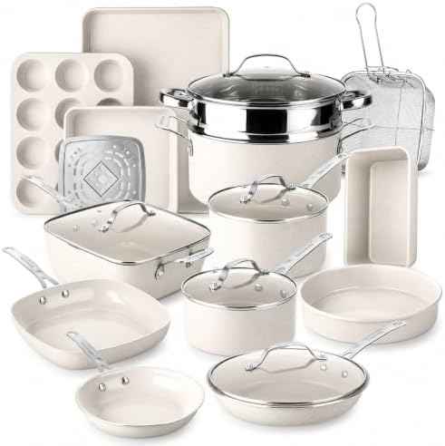 GRANITESTONE Ceraluxe 20 Pc Ceramic Cookware Set, Diamond Reinforced