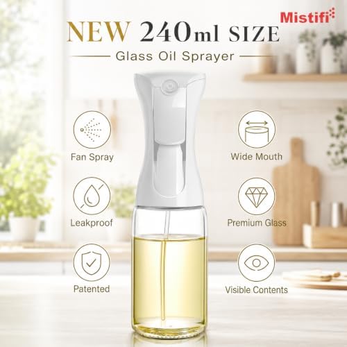 Mistifi 240ml Glass Oil Sprayer, White Head
