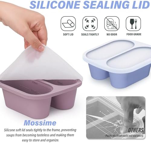 Mossime 1 Cup Silicone Soup Freezer Molds with Lids, Blue/Purple