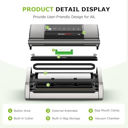Bonsenkitchen Vacuum Sealer for Food, Digital Timer