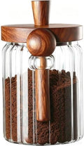 TIWPAJS Coffee Grounds Canister with Wooden Spoon and Lid, Ribbed