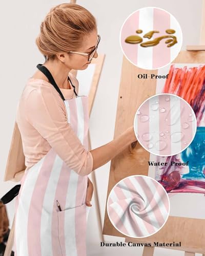 Pink Striped Kitchen Aprons with Pockets Waterproof, Modern Farmhouse