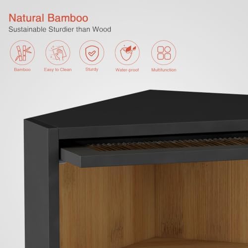 Goozii Corner Bread Box for Kitchen Countertop, Double Layer Large Breadbox for Counter Top, 2 Tier Roll Up Vintage Farmhouse Homemade Bread Storage Container Holder Keeper for Cabinet (Black)