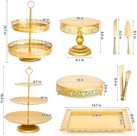 11 Pcs Gold Dessert Table Display Set, Metal Cake Stand Platters