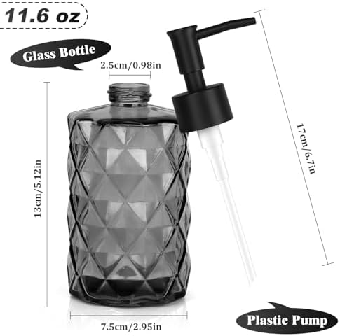 11oz Glass Soap Dispenser with Plastic Pump, Black Bathroom Soap