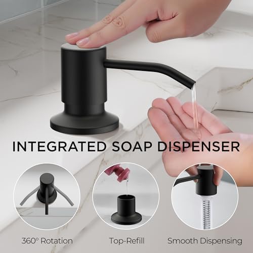 FORIOUS Pull Down Kitchen Faucet with Soap Dispenser, Matte Black